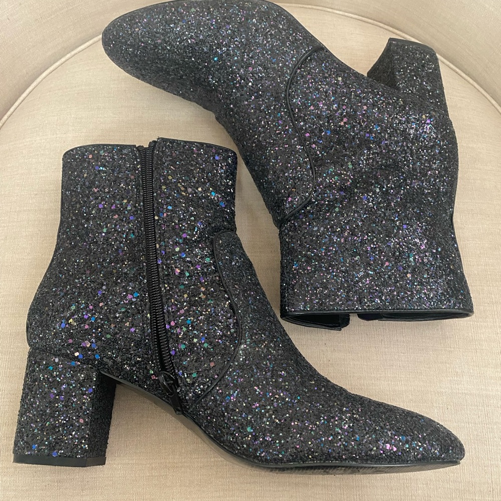J Crew Black Glitter Ankle Boots Size 10 - Picture 2 of 6